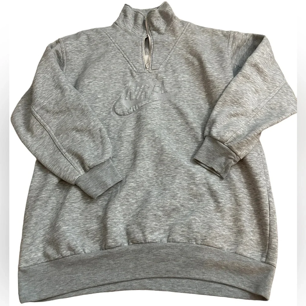 Nike Vintage swoosh Logo Sweatshirt 1/4 Zip Top XL Light Gray - Picture 1 of 12